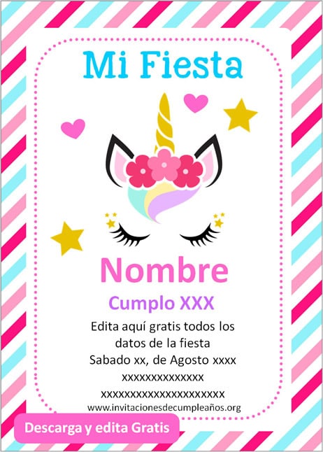 Invitaciones de Unicornio para editar de Cumpleaños cumpleaños